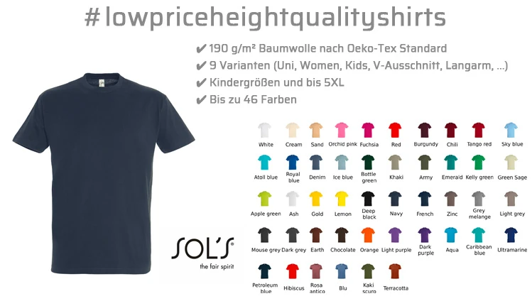 T-Shirt Sortiment in vielen Farben zur Bedruckung und Beflockung